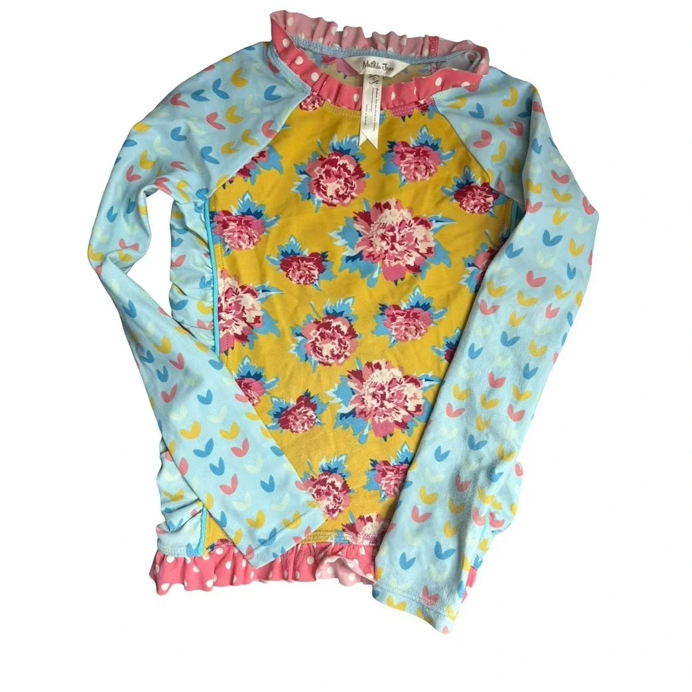 Matilda‎ Jane Wind Surfer Rash Guard Swim Top Only GIRLS SZ 6 Blue Yellow Pink